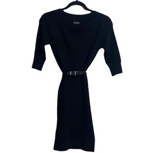 Bebe Black Short Sleeve Belted Knit Sweater Dress Women Size S